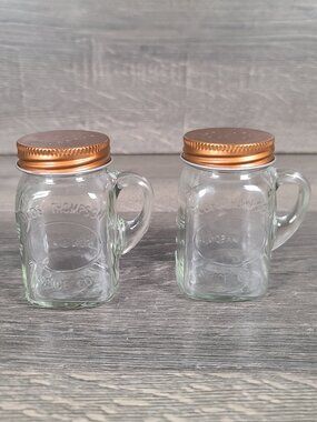 Vintage Olde Thompson Spice Co Mason Jar Salt & Pepper Set Shakers Clear Glass